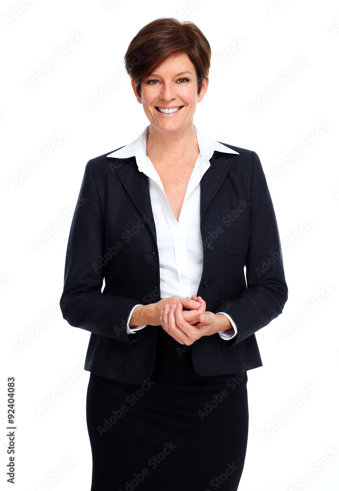 Poster beautiful business woman with short hairstyle.