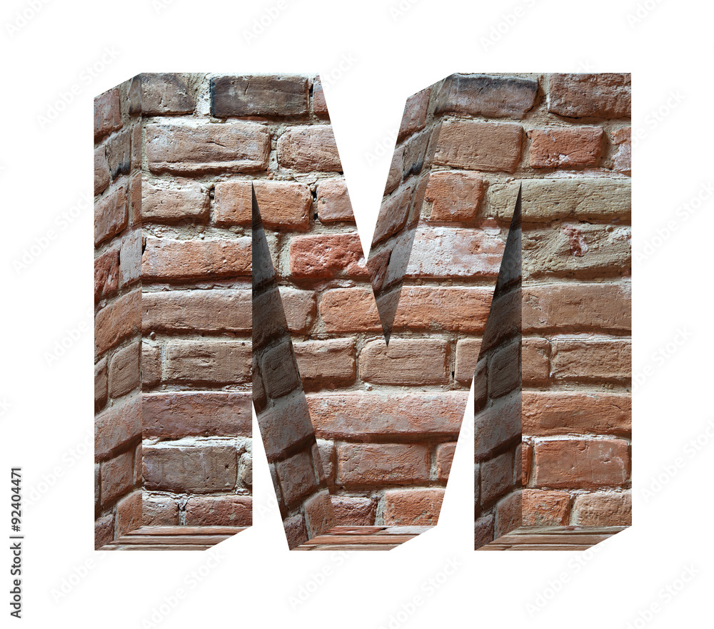 Fototapete one letter from old brick alphabet set, isolated on white. computer generated 3d photo rendering.