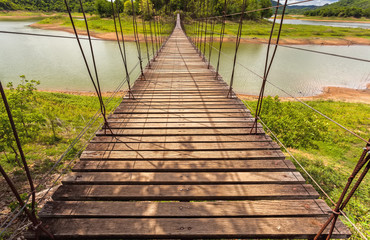 Beautiful of rope bridge in Kaeng Krachan National Park, Phetchaburi, Thailand
