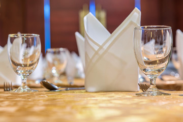 Elegance of glasses on table set up for dinning room