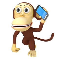 3d funny monkey with smartphone