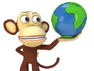 3d funny monkey with earth globe
