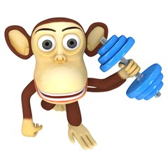 3d funny monkey with blue dumbbell