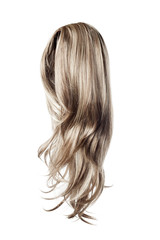 Naklejka premium long curly gray wig on a white background