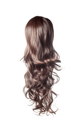 long curly gray wig on a white background