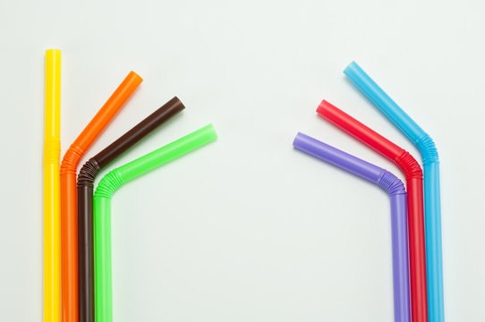 Colorful drinking straws isolated on white background.