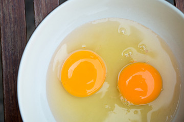 raw egg yolk on the dish on table