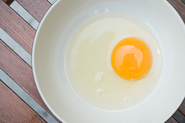 raw egg yolk on the dish on table