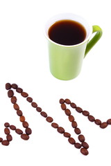 Cardiogram line of coffee grains and cup of coffee, medicine and healthcare concept