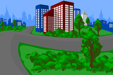 Editable Vector of City Landscape with Green Environment for Urban Life Environment Related Illustration