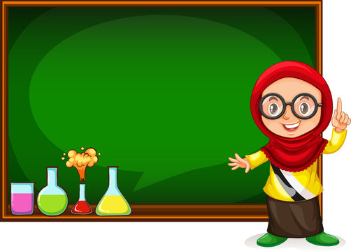 Muslim girl presenting with blackboard