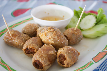 Hoi Jo, Thai food or Thai snack with sweet sauce.