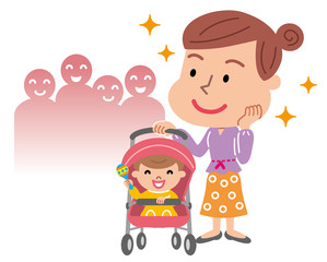 ベビーカー　赤ちゃん　ママ　人々