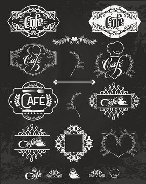 Vector set of cafe labels, design elements, emblems and badges