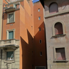 Exterior walls of old buildings with windows