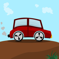 Editable Red Car on a Land Clipart Vector Illustration for Children Book Cover
