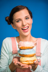 Woman with donuts.