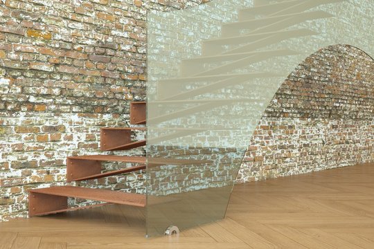 Scala con parapetto in vetro