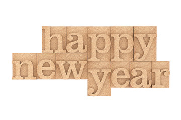 Vintage wood type Printing Blocks with Happy New Year Slogan