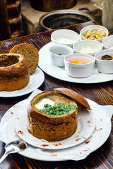 soup served in a bread bowl
