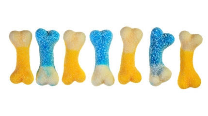 Yellow and blue candy bones