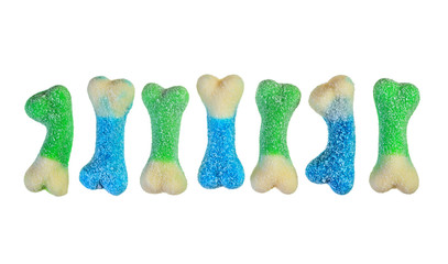 Green and blue candy bones