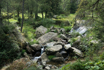 Mountain river and waterfall