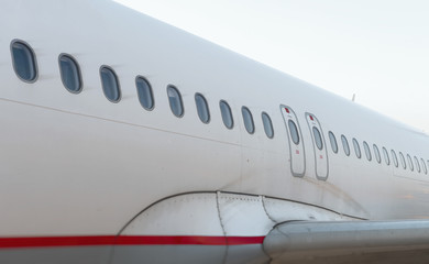 Passenger aircraft windows. View from outside.