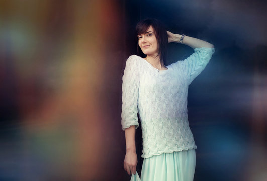 Happy woman says hello world