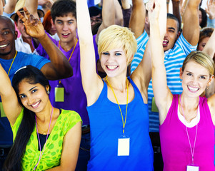 Crowd Learning Celebrating Casual Diverse Ethnic Concept