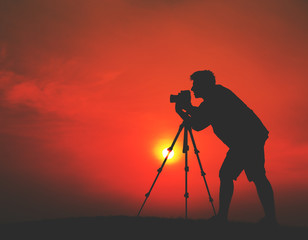 Man Photographer Taking Pictures Silhouette Concept