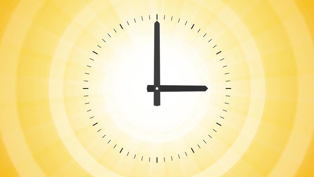 clock on vibrant yellow background endless loop rotating