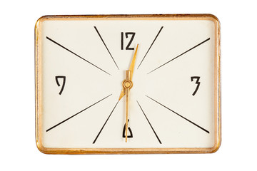 Vintage rectangle clock face showing half past twelve o'clock