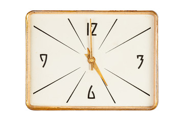 Vintage rectangle clockface showing five o'clock