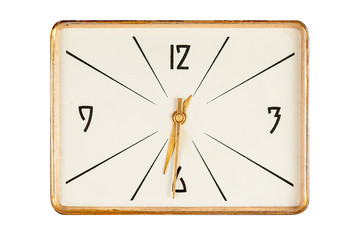 Vintage rectangle clockface showing half past six o'clock