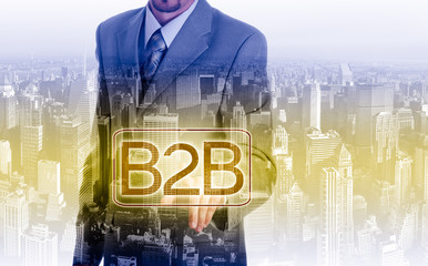 Businessman hand press web button b2b icon