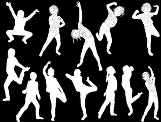 twelve active girl silhouettes collection on black