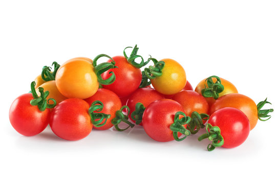 Cherry tomatoes isolated on a white background.