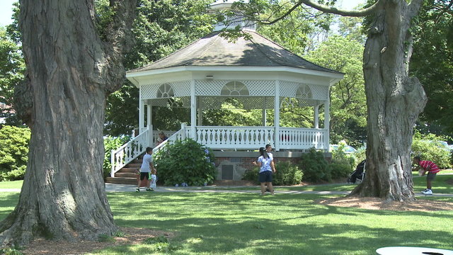 A gazebo in town park.