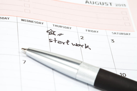 Appointment for start work concept image of a calendar