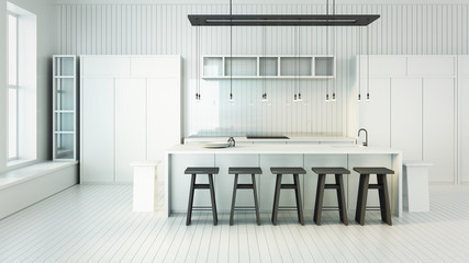 Minimalist dining kitchen / 3D render image