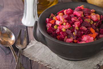 Beet salad Vinaigrette in a clay bowl