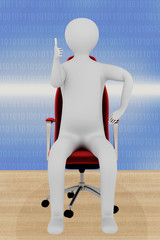 Figure sitting on office chair, holding up thumbs