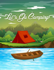 Camping ground with tent and boat