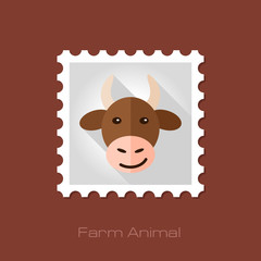 Cow flat stamp. Animal head vector illustration
