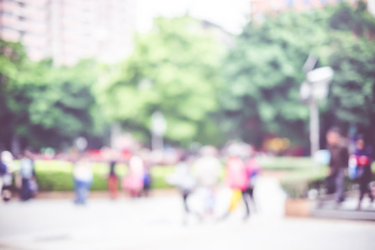 Blur Background, People In City Park,crowd Of People