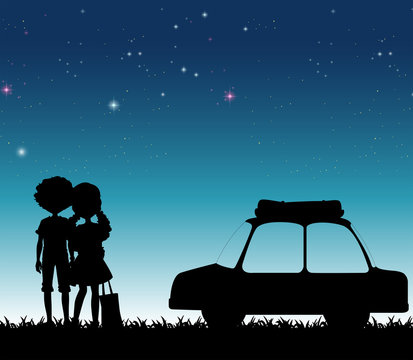 Silhouette couple at night time