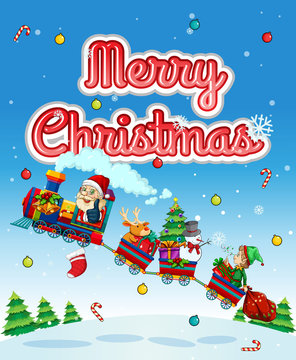 Merry Christmas card with Santa on train