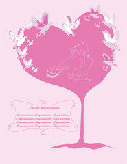 Wedding card couple fantastic doves on the tree 