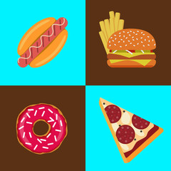 Flat vector fast food icons. Template elements for web and mobile applications.